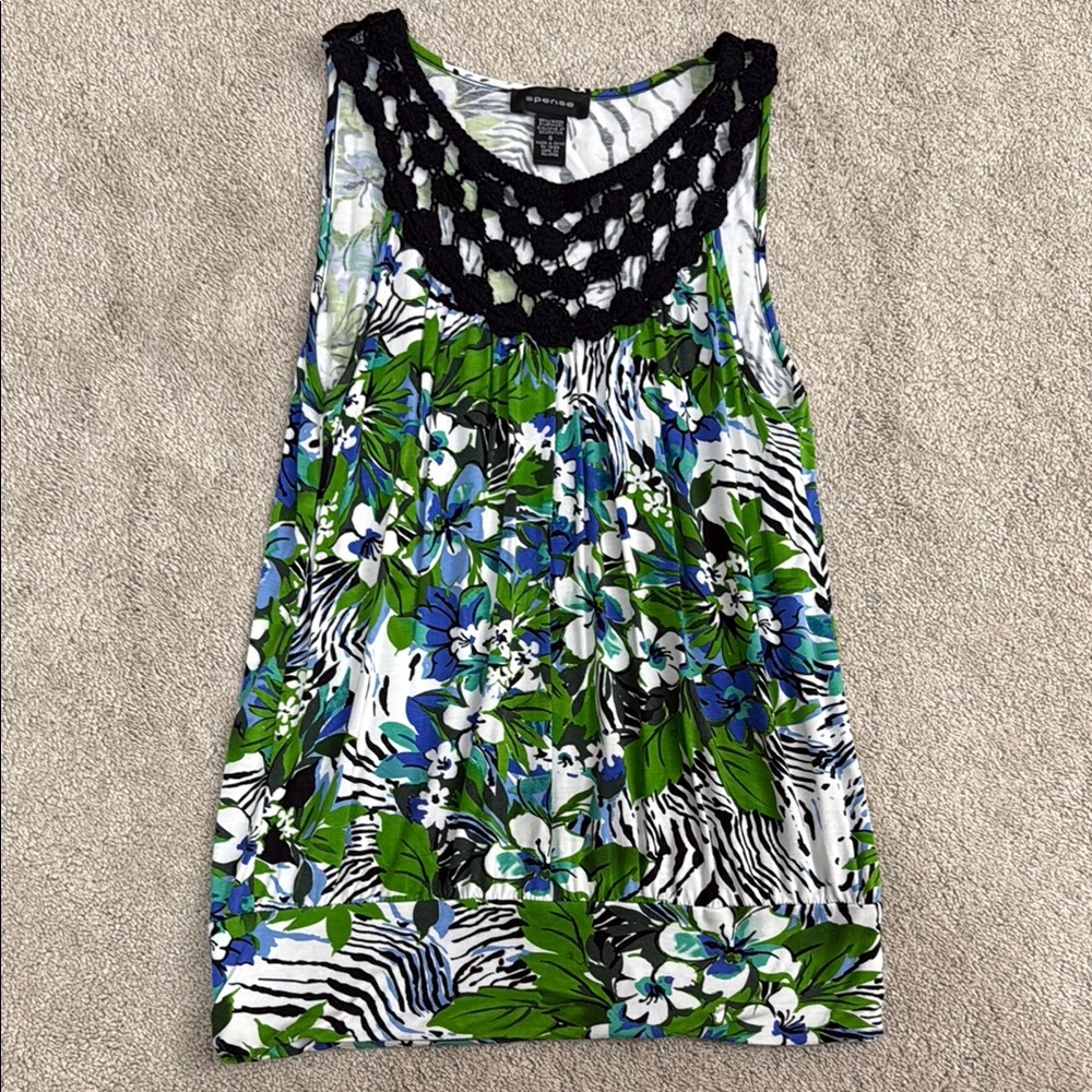 Spense Green and Black Sleeveless Top